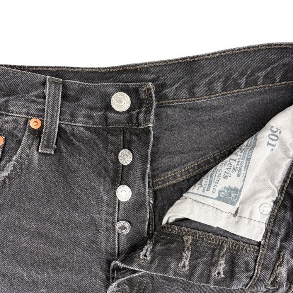 Levi's Denim Shorts Womens 28 Black 501 Button Fly Cut Off Distressed Frayed - Picture 3 of 12